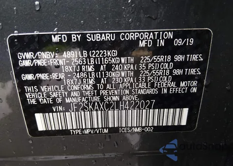 2020 Subaru Forester Touring z USA, uszkodzony, nr VIN JF2SKAXC2LH422027